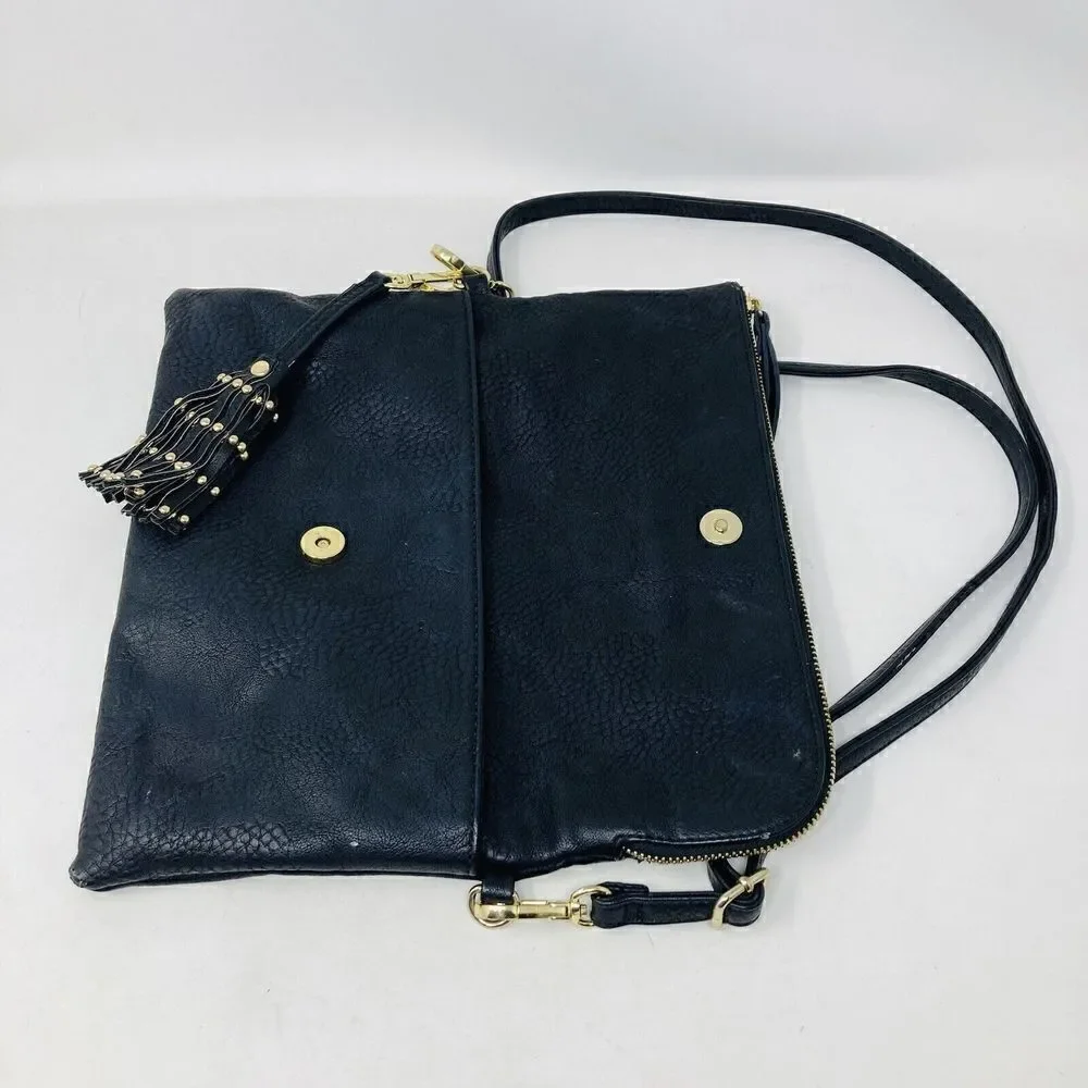 Charming Charlie Women’s Lot Of 2 Handbag & Clutch‎ Black Pebbled Faux Leather